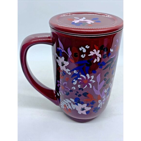 David's Tea Nordic Mug Maroon Red Flowers NOS Retired - Picture 7 of 12
